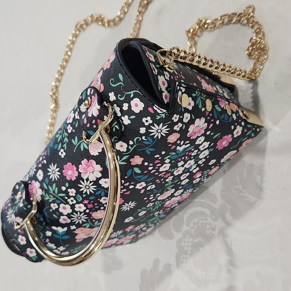 Black Floral Crossbody Purse Unbranded NWOT - Picture 3 of 11